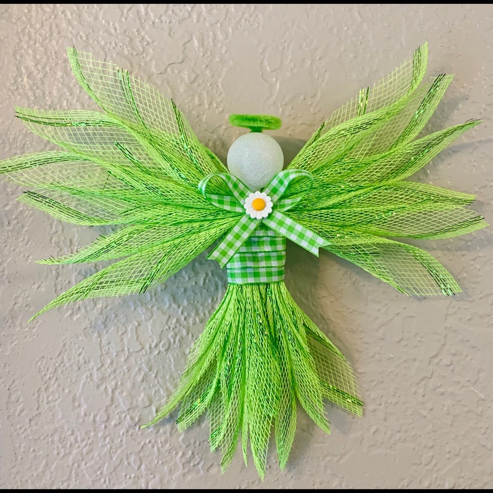 Deco mesh small angel wall hanging, Spring decor